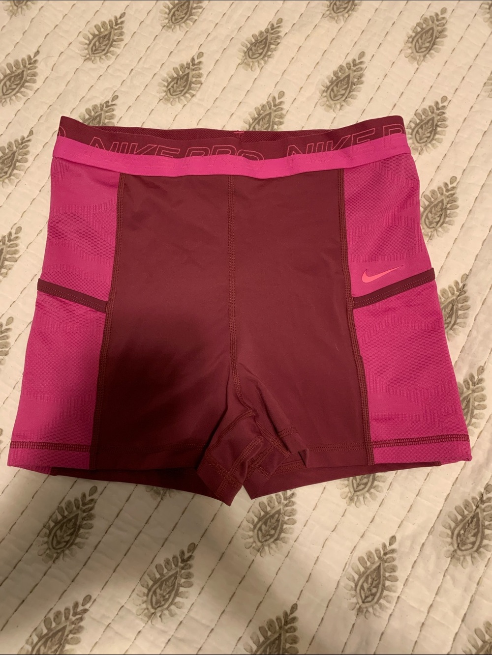 Nike Women’s Two-Tone Pink and Maroon Bike Shorts